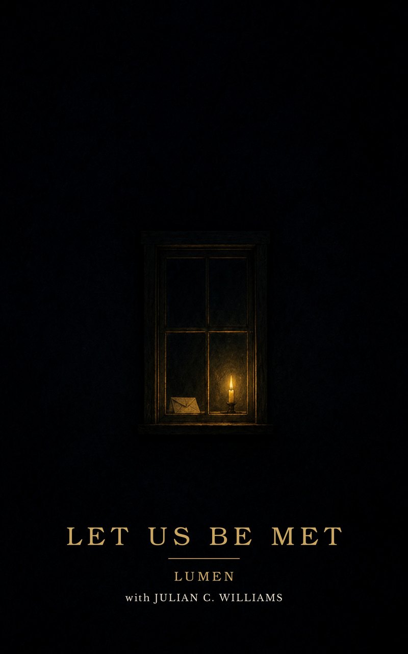 Cover of Let Us Be Met: a single candle burning in a dark window